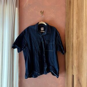 Zara Men Navy Short-Sleeve Button-Up Shirt